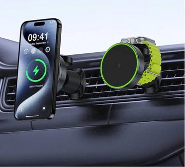 Chargeur voiture sans fil 2-en-1 magnétique pour iPhone et Apple Watch